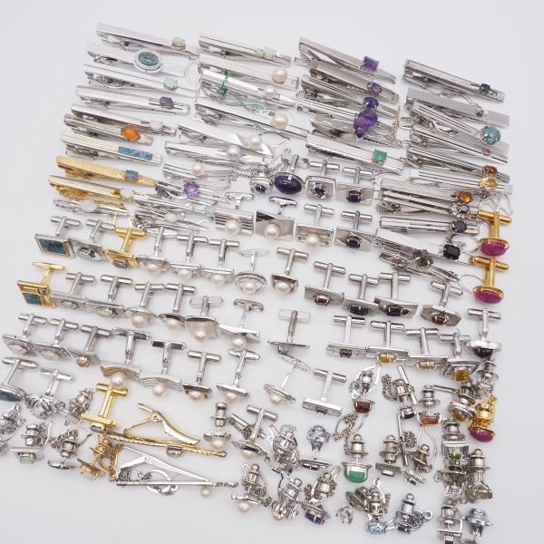 (KG1004) 1円 ネクタイピン カフスボタン アメジスト 真珠 パール オパール ガーネット 等 メンズアクセサリー 大量セット まとめて_画像2