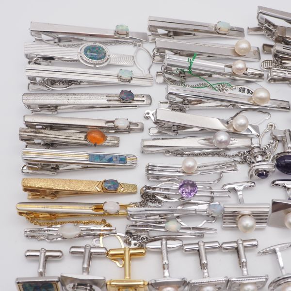 (KG1004) 1円 ネクタイピン カフスボタン アメジスト 真珠 パール オパール ガーネット 等 メンズアクセサリー 大量セット まとめて_画像4