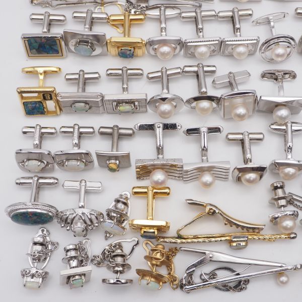 (KG1004) 1円 ネクタイピン カフスボタン アメジスト 真珠 パール オパール ガーネット 等 メンズアクセサリー 大量セット まとめて_画像5