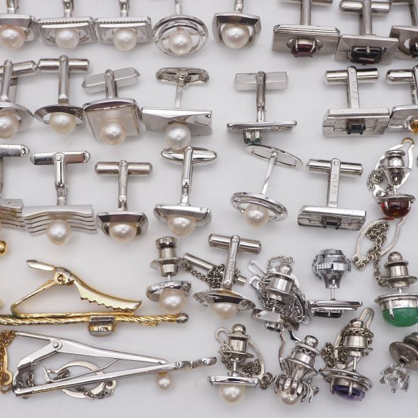 (KG1004) 1円 ネクタイピン カフスボタン アメジスト 真珠 パール オパール ガーネット 等 メンズアクセサリー 大量セット まとめて_画像7