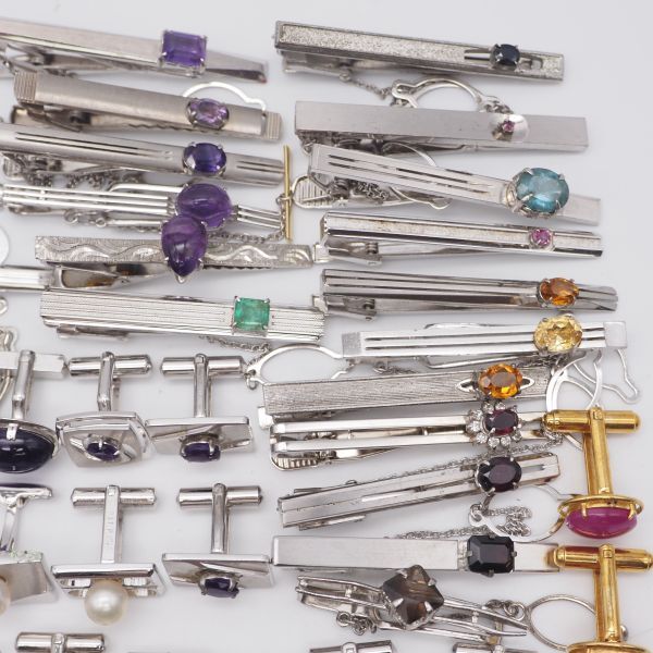 (KG1004) 1円 ネクタイピン カフスボタン アメジスト 真珠 パール オパール ガーネット 等 メンズアクセサリー 大量セット まとめて_画像8