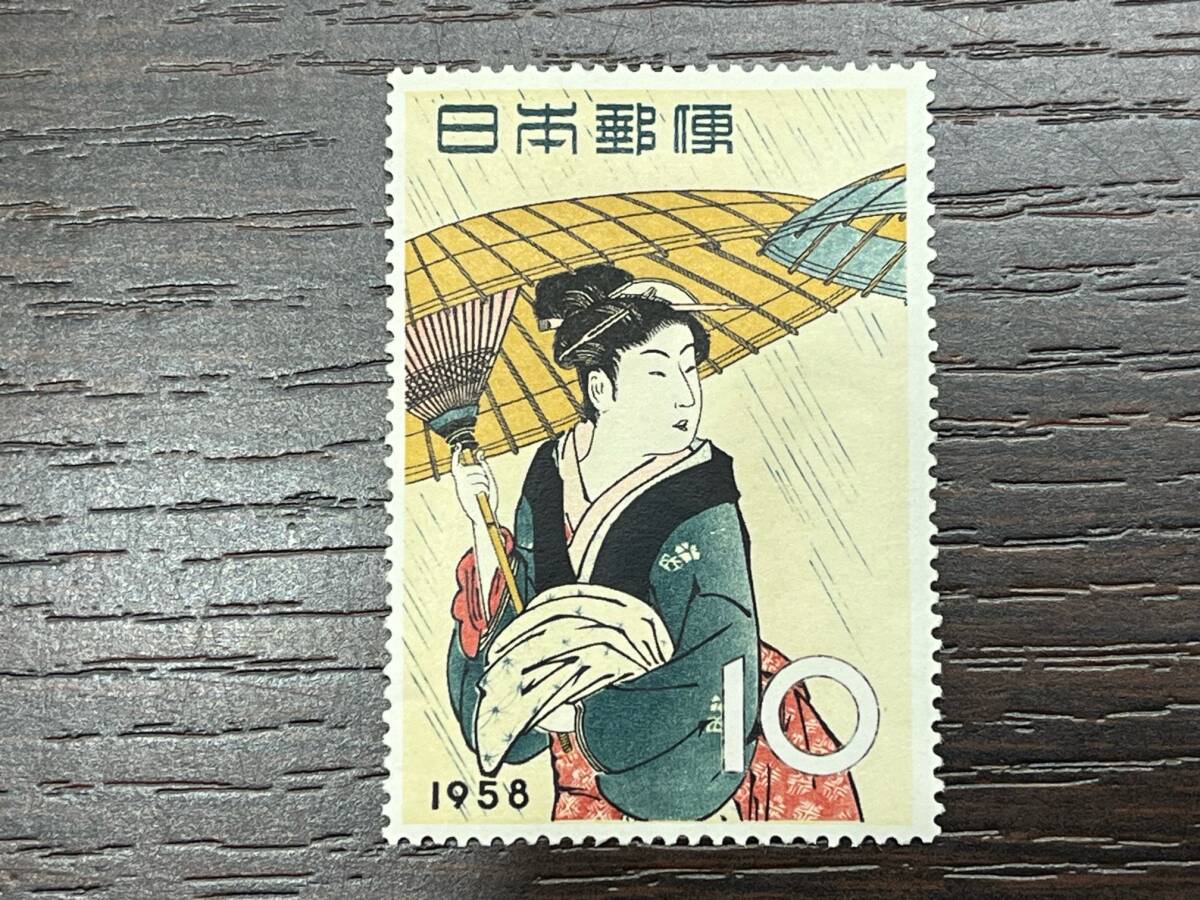 #1466 切手趣味週間 まとめ 5枚 1955-1959 喜多川歌麿/東洲斎写楽/鈴木春信/鳥居清長/鳥分斎栄之 浮世絵 日本郵便 コレクション 現状品_画像6