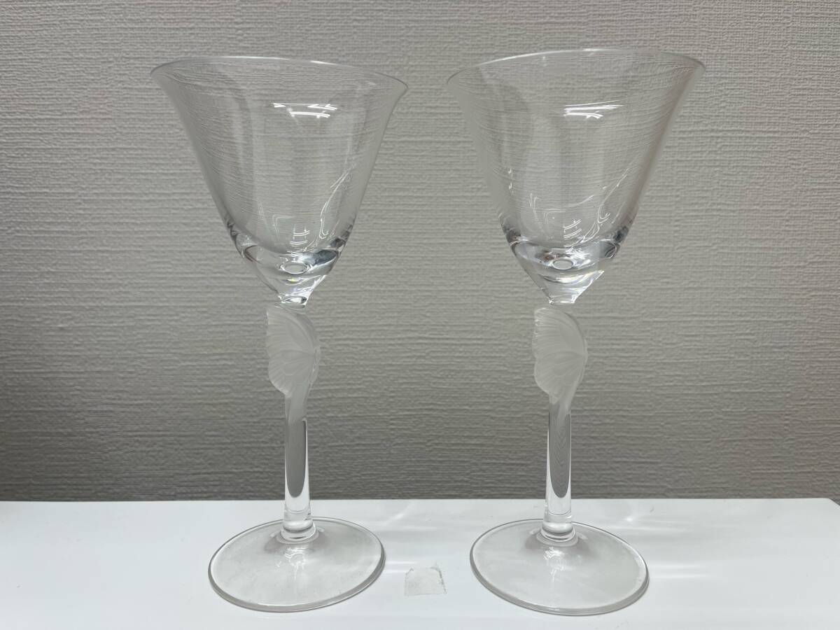 #787 ワイングラス 4個 まとめ HOYA CRYSTAL バタフライデザイン ペア NBグラス ペア ワイングラス 現状品_画像2