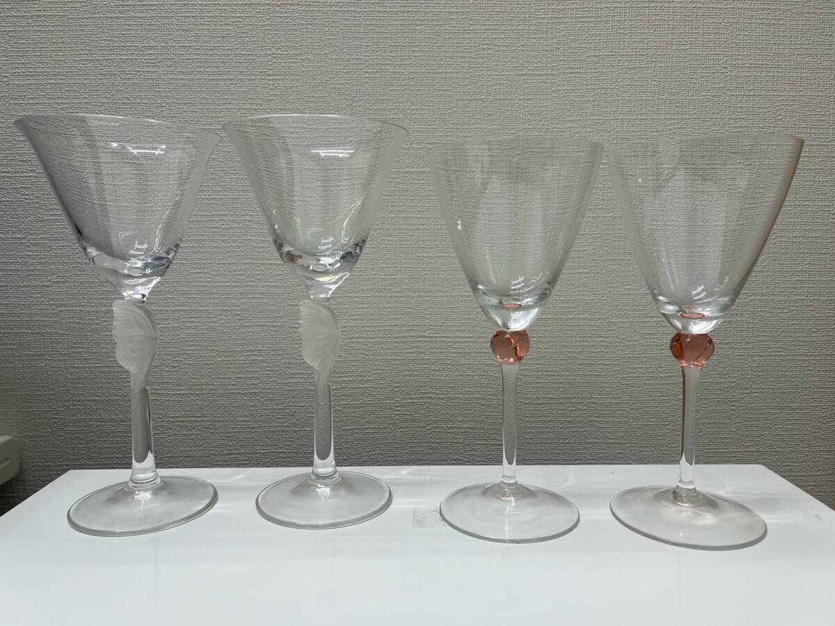 #787 ワイングラス 4個 まとめ HOYA CRYSTAL バタフライデザイン ペア NBグラス ペア ワイングラス 現状品_画像1