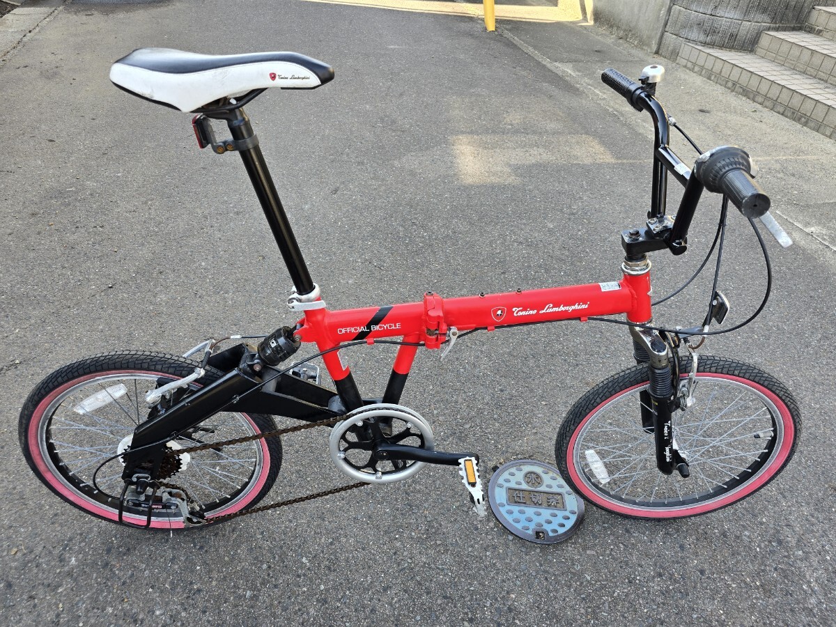 Lamborghini 折りたたみ自転車 ランボルギーニ 20インチ 6ギア アルミフレーム 赤 サスペンション付 _画像1