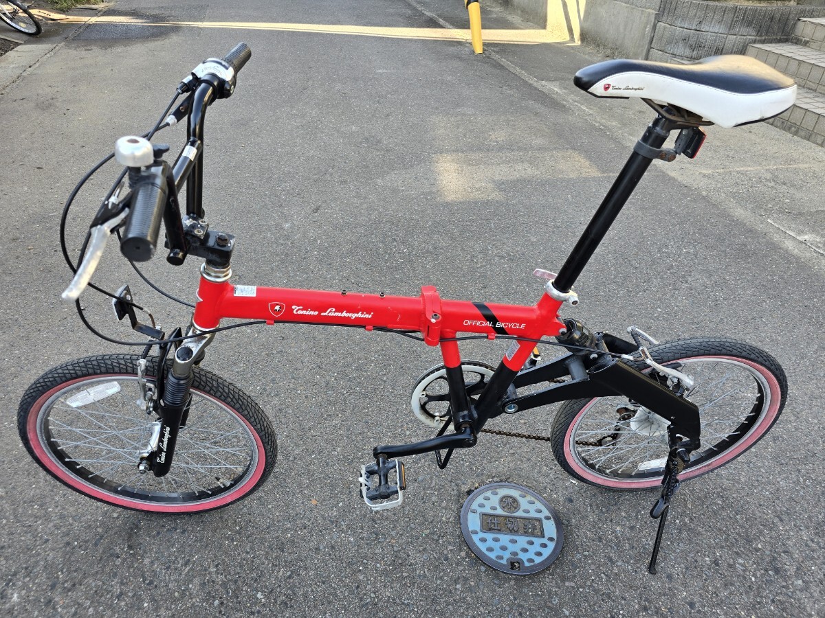 Lamborghini 折りたたみ自転車 ランボルギーニ 20インチ 6ギア アルミフレーム 赤 サスペンション付 _画像2