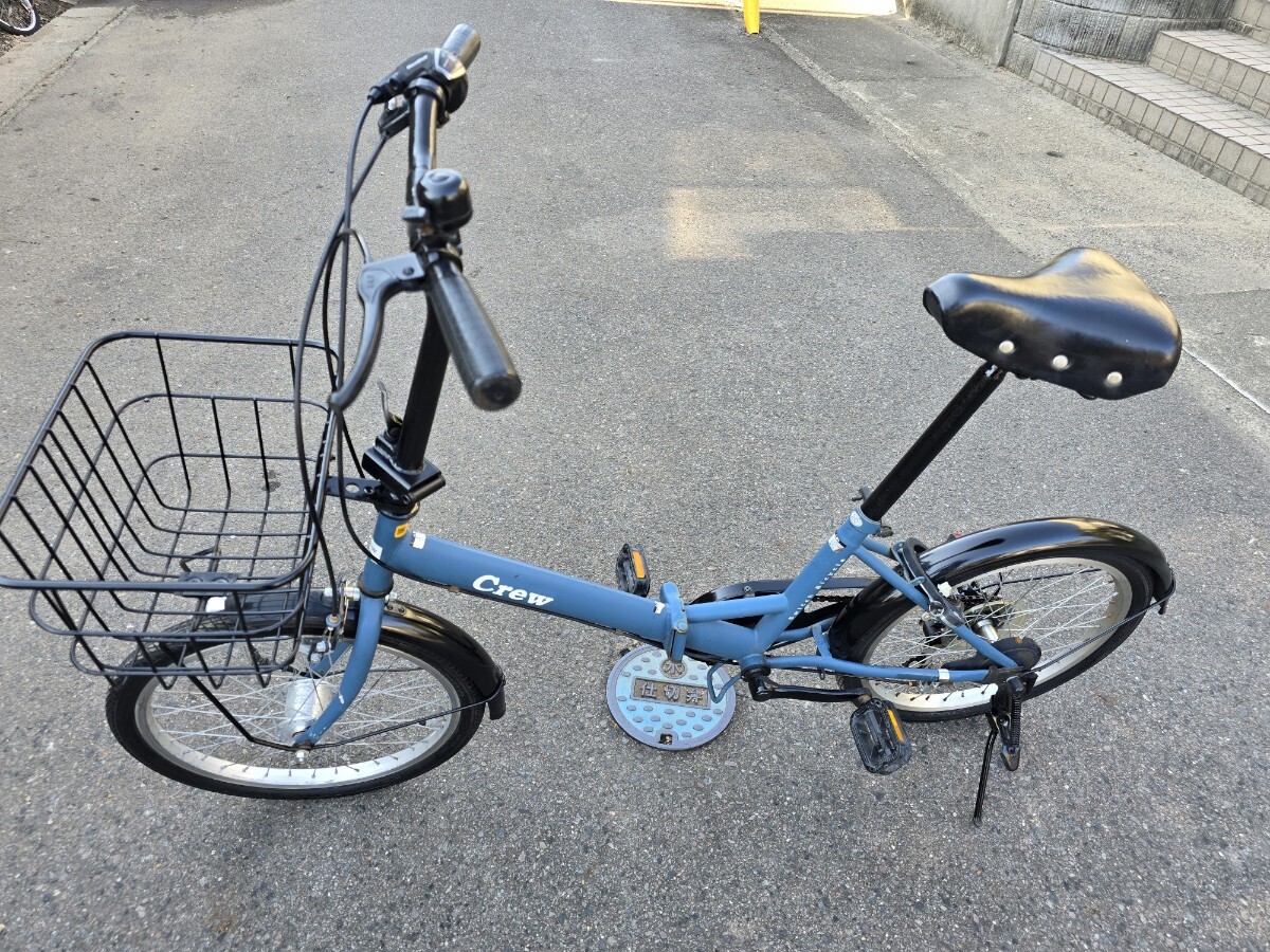 Crew 折りたたみ自転車 6ギア 20インチ ブルー 前カゴ付 カギあり_画像2