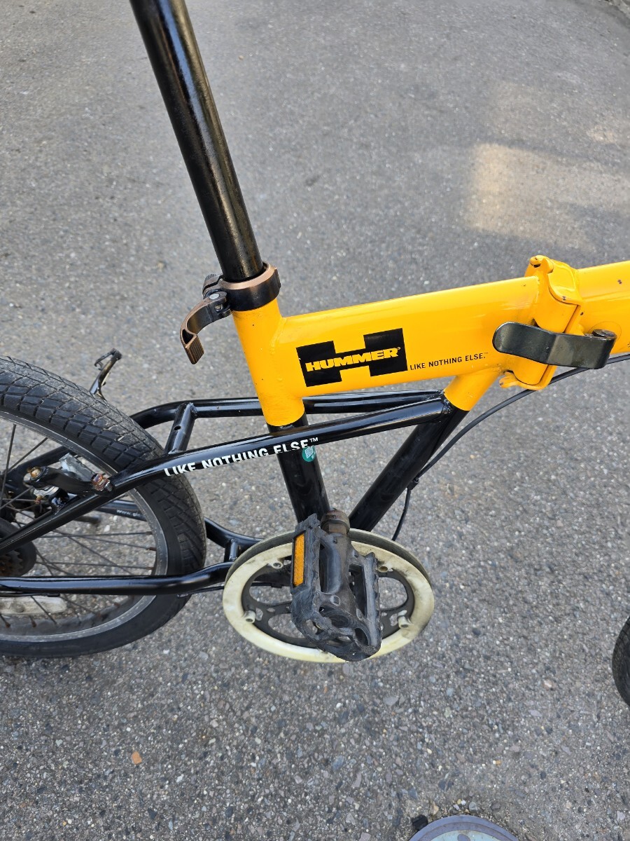 【JUNK】HUMMER 折りたたみ自転車 ブレーキワイヤーなし チェーンなし 後ホイール要交換 ハマー 20インチ 6ギア イエロー_画像6