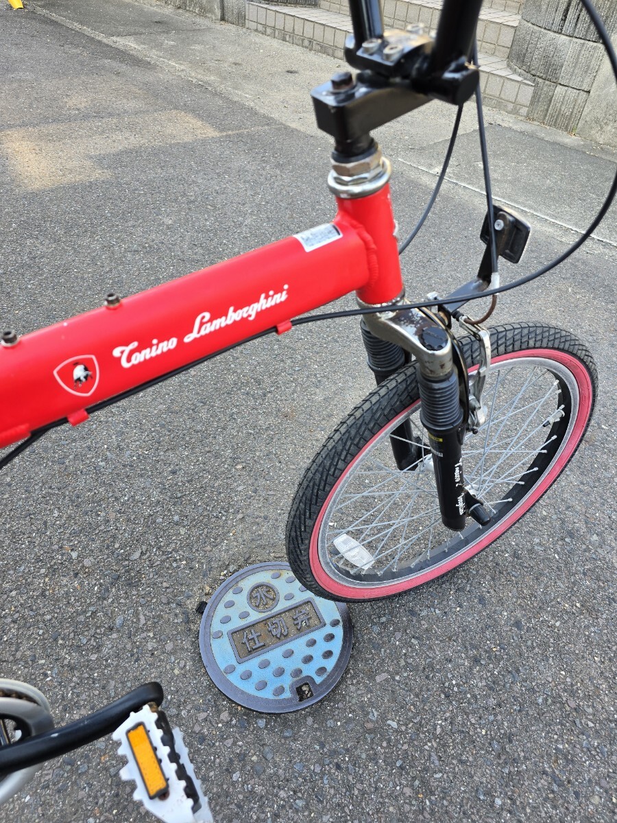 Lamborghini 折りたたみ自転車 ランボルギーニ 20インチ 6ギア アルミフレーム 赤 サスペンション付 _画像5