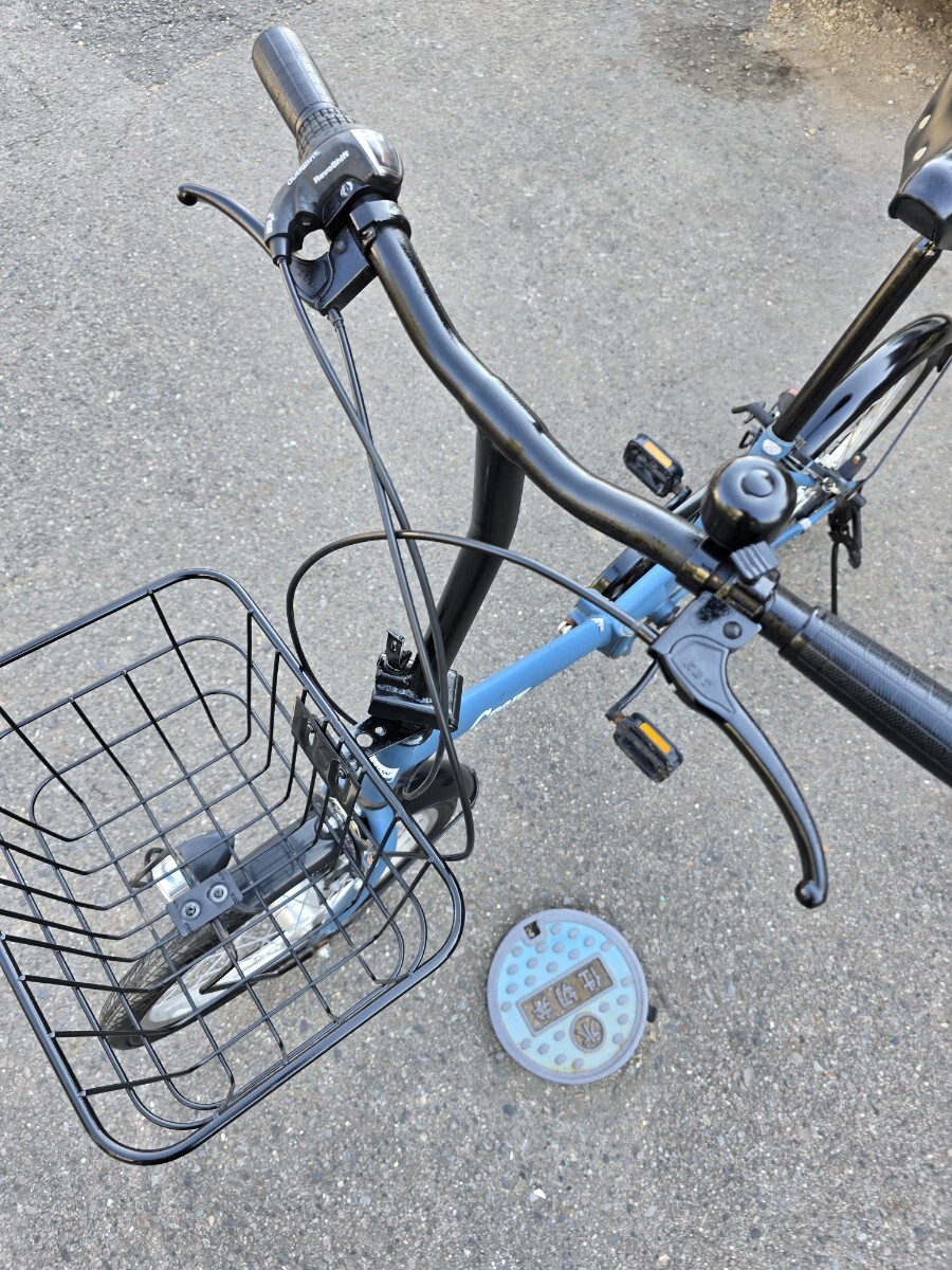 Crew 折りたたみ自転車 6ギア 20インチ ブルー 前カゴ付 カギあり_画像6