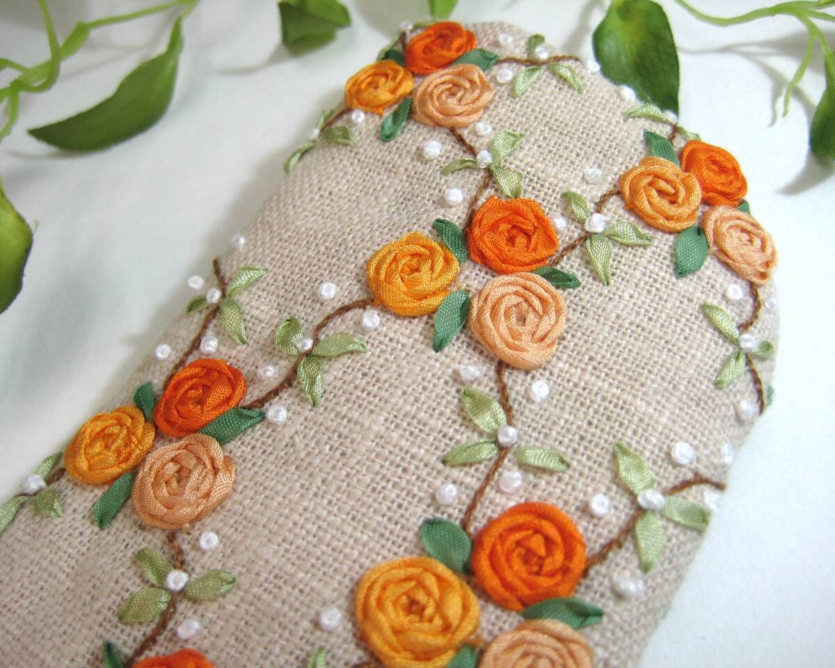 ★ハンドメイド★シルクリボン手刺繍のメガネケース★サングラス★リーディンググラス★_画像7