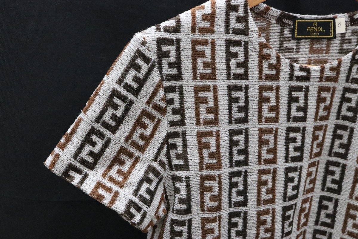 [ б/у прекрасный товар ]FENDI Fendi рубашка с коротким рукавом cut and sewn пирог ru ткань Zucca рисунок общий рисунок размер 42 Brown серый чай пепел хлопок [..]