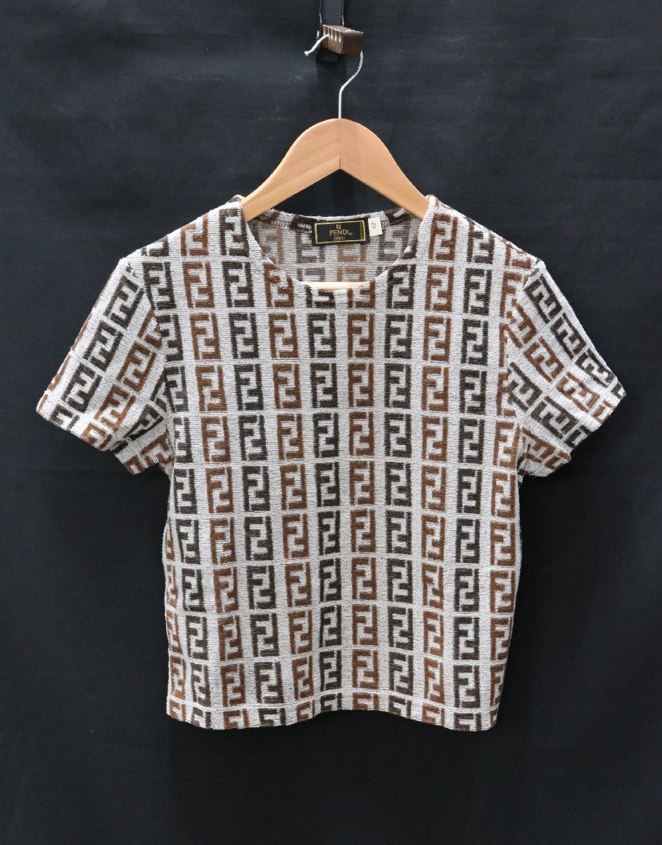 [ б/у прекрасный товар ]FENDI Fendi рубашка с коротким рукавом cut and sewn пирог ru ткань Zucca рисунок общий рисунок размер 42 Brown серый чай пепел хлопок [..]