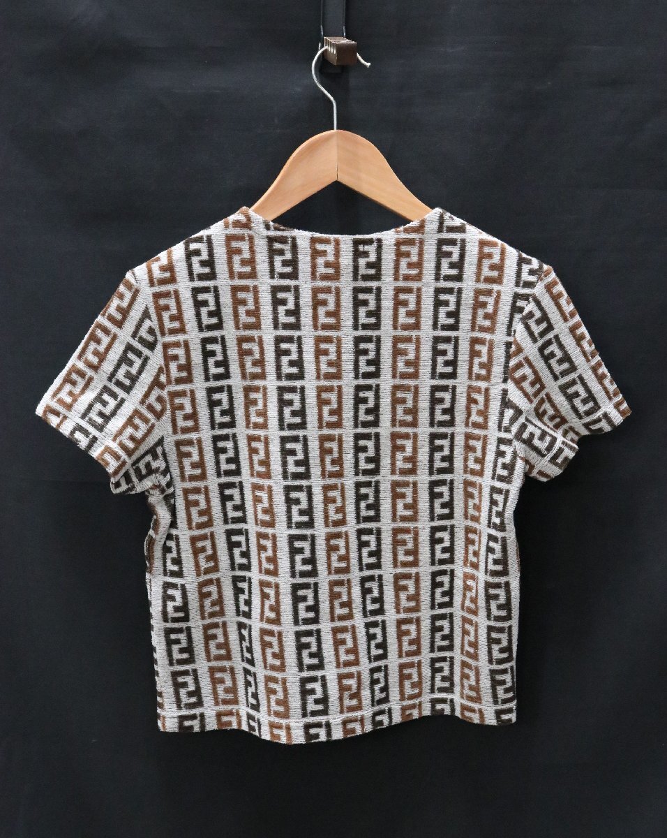 [ б/у прекрасный товар ]FENDI Fendi рубашка с коротким рукавом cut and sewn пирог ru ткань Zucca рисунок общий рисунок размер 42 Brown серый чай пепел хлопок [..]
