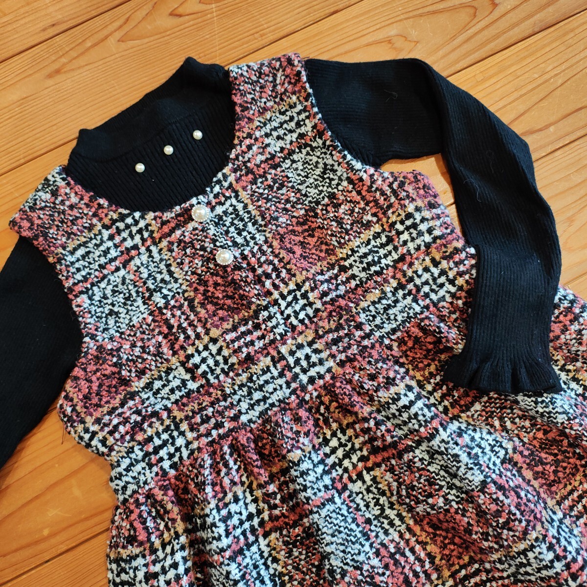 べべ　bebe　 ツイード ワンピース 女の子　　140cm　混毛　暖かい_画像9