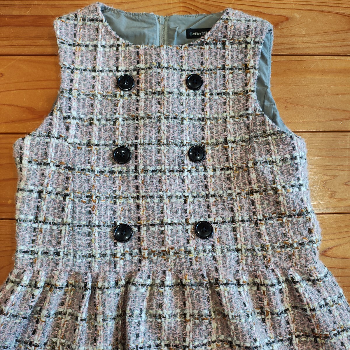 べべ　bebe　ピンク チェック ワンピース　140cm 女の子 混毛　_画像2