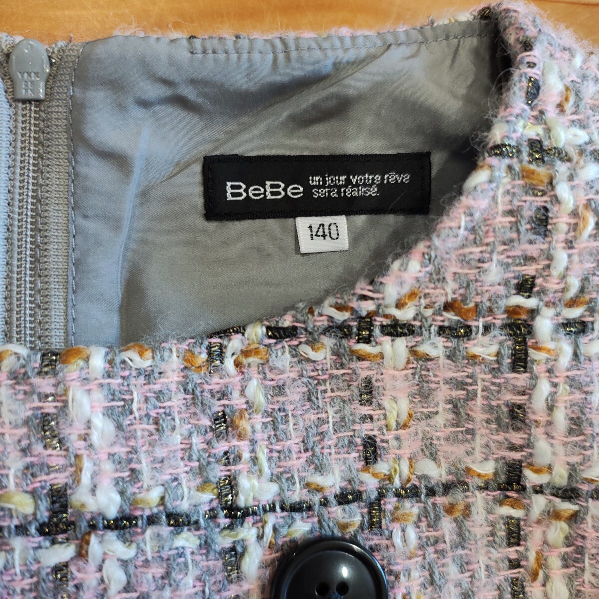 べべ　bebe　ピンク チェック ワンピース　140cm 女の子 混毛　_画像4