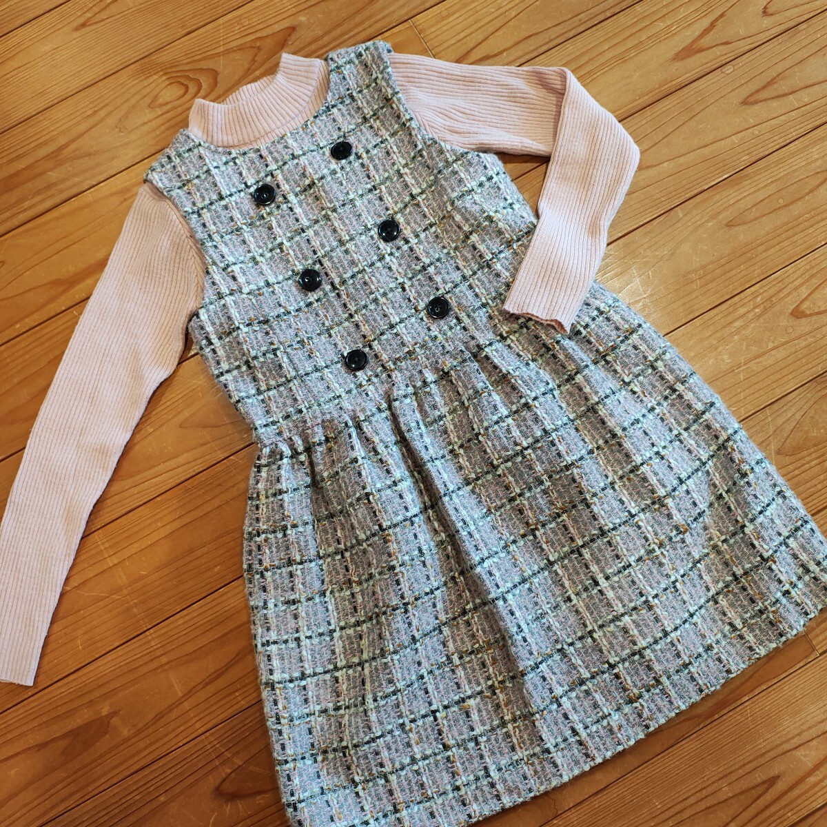 べべ　bebe　ピンク チェック ワンピース　140cm 女の子 混毛　_画像7