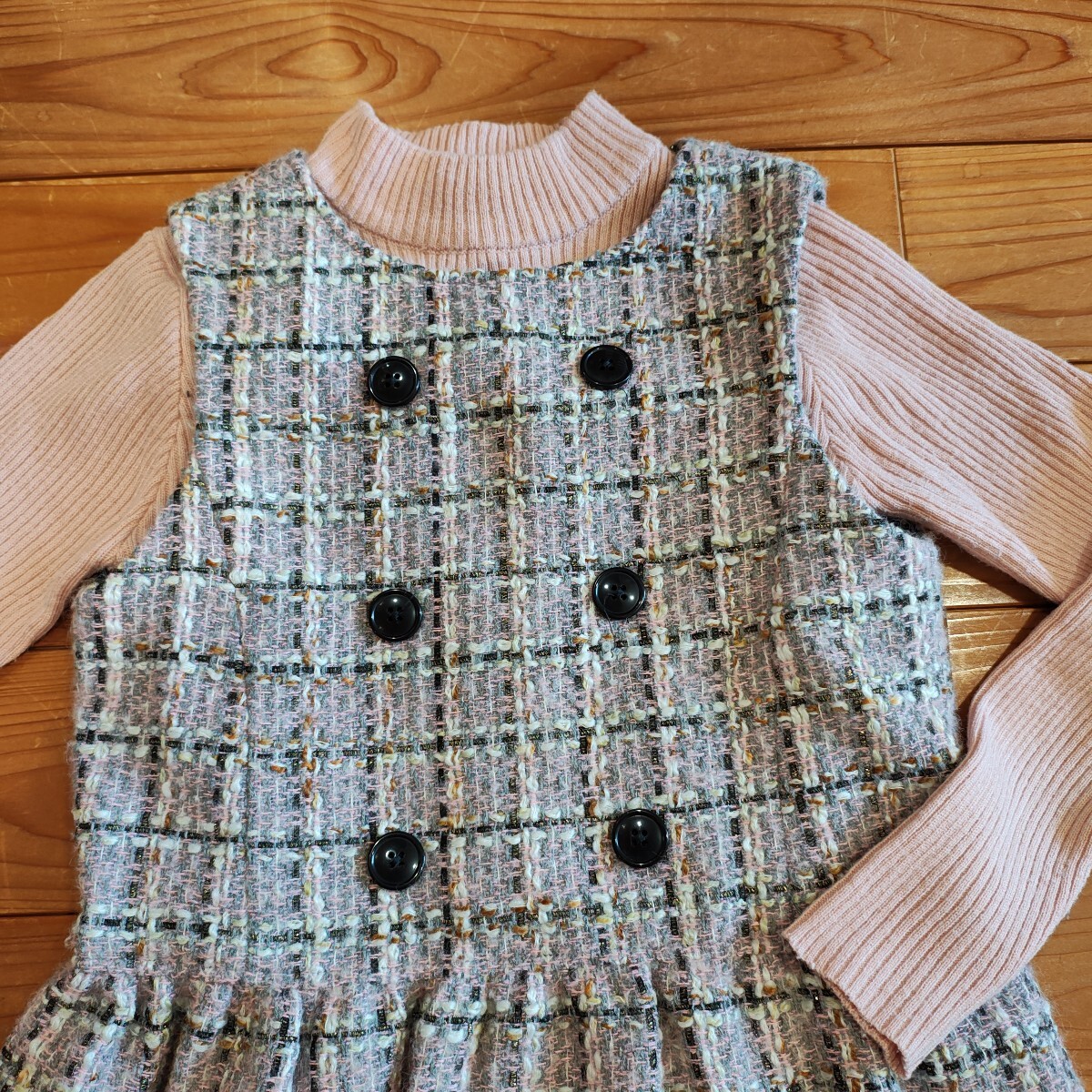 べべ　bebe　ピンク チェック ワンピース　140cm 女の子 混毛　_画像8