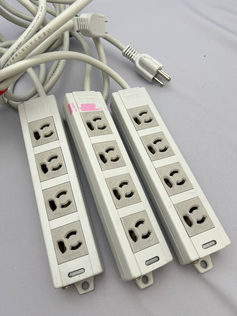 ⑮ ELECOM OAタップ 4個口 3本セット 3m マグネット付き 電源タップ 延長コード アダプター _画像1