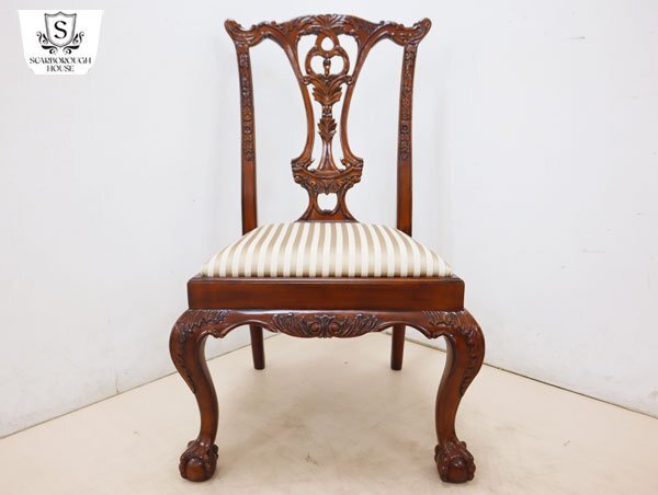 ◆Scarborough House◆ スカボローハウス IDC大塚家具 ダイニングチェア/アームレスチェア チッペンデール様式 彫刻 4脚セット 80万_画像7
