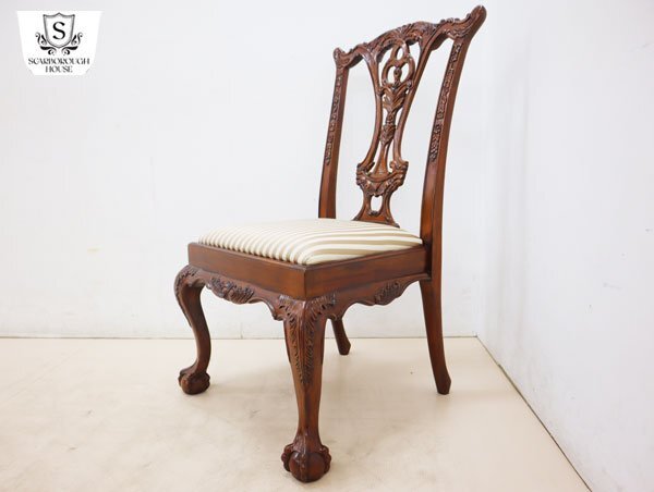 ◆Scarborough House◆ スカボローハウス IDC大塚家具 ダイニングチェア/アームレスチェア チッペンデール様式 彫刻 4脚セット 80万_画像9