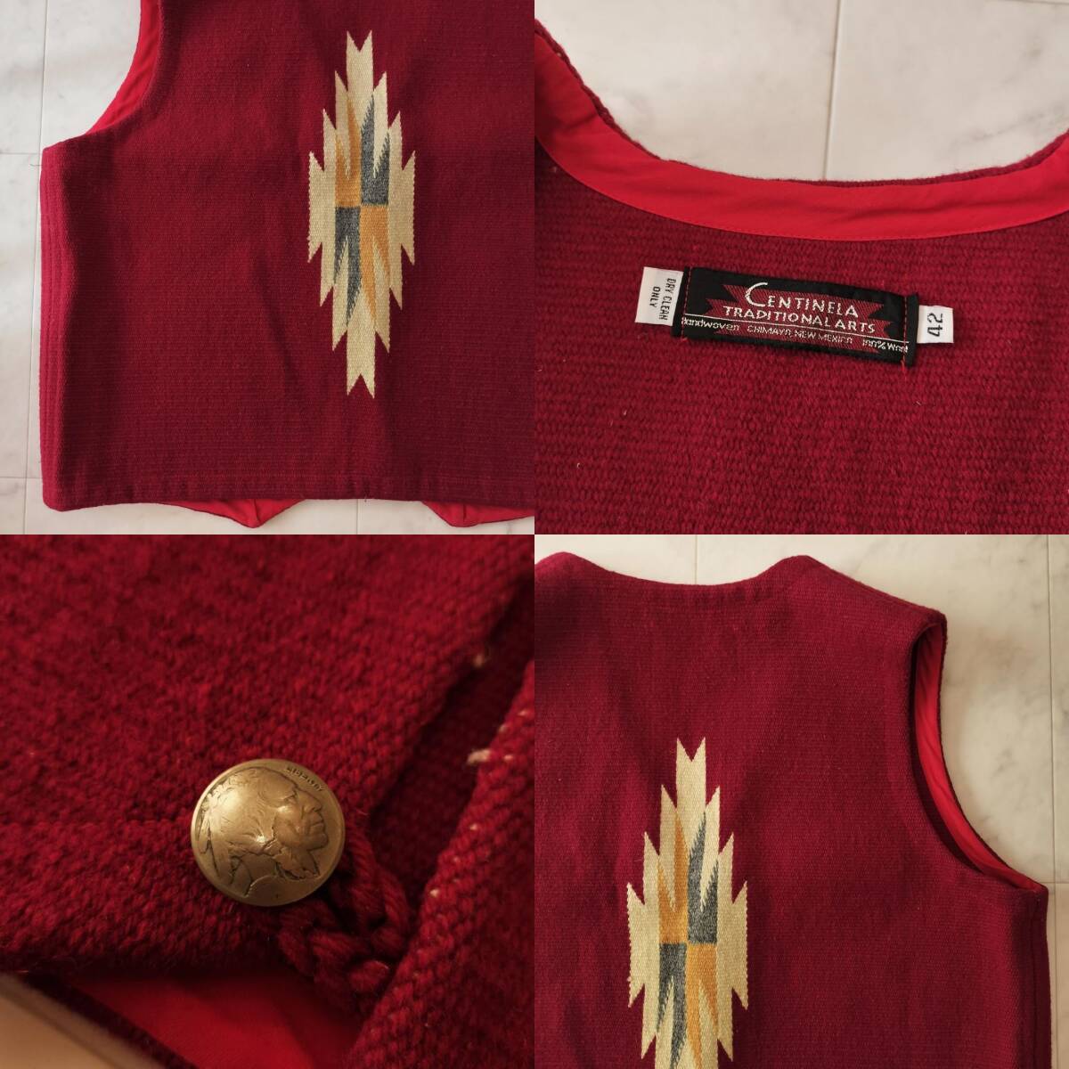 センチネラ 人気カラーレッド 42 XL ポインテッドチマヨベスト コンチョ メンズ Centinela POINTED VEST ラグベスト ORTEGA's オルテガ_画像10