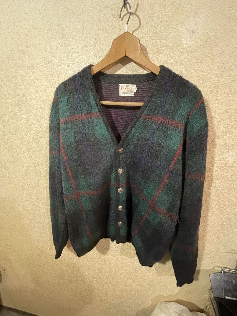 ビンテージ！　７０ｓ　USA製　カーディガン　英国チェック　アクリル　バージンオーロン　アンティーク　パンク　ロック_画像1