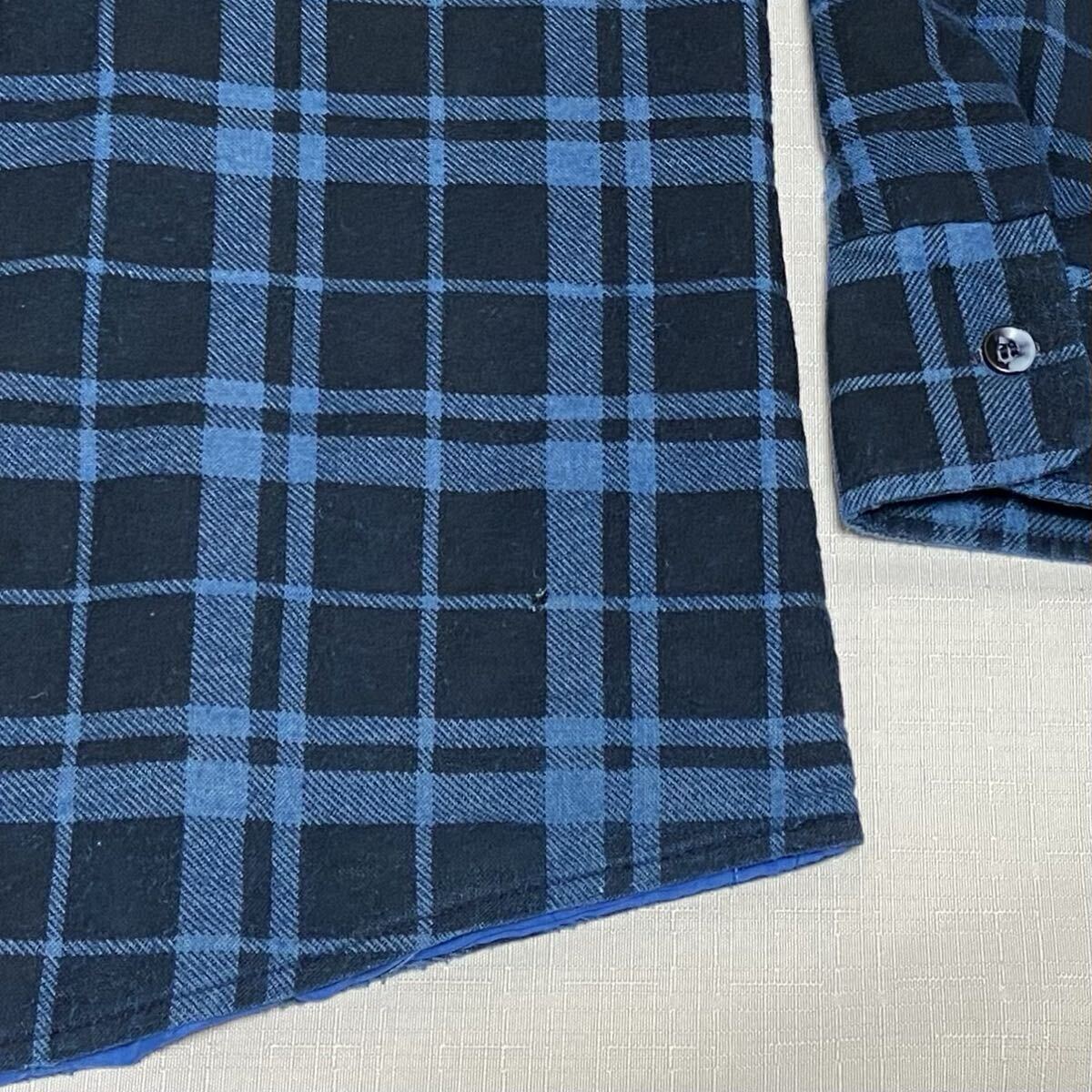 70s ビンテージ SEARS 黒 青 チェック キルティング 中綿 ネルシャツ M USA製 ブラック プリントネル 70年代 シアーズ Fieldmaster 古着_画像10