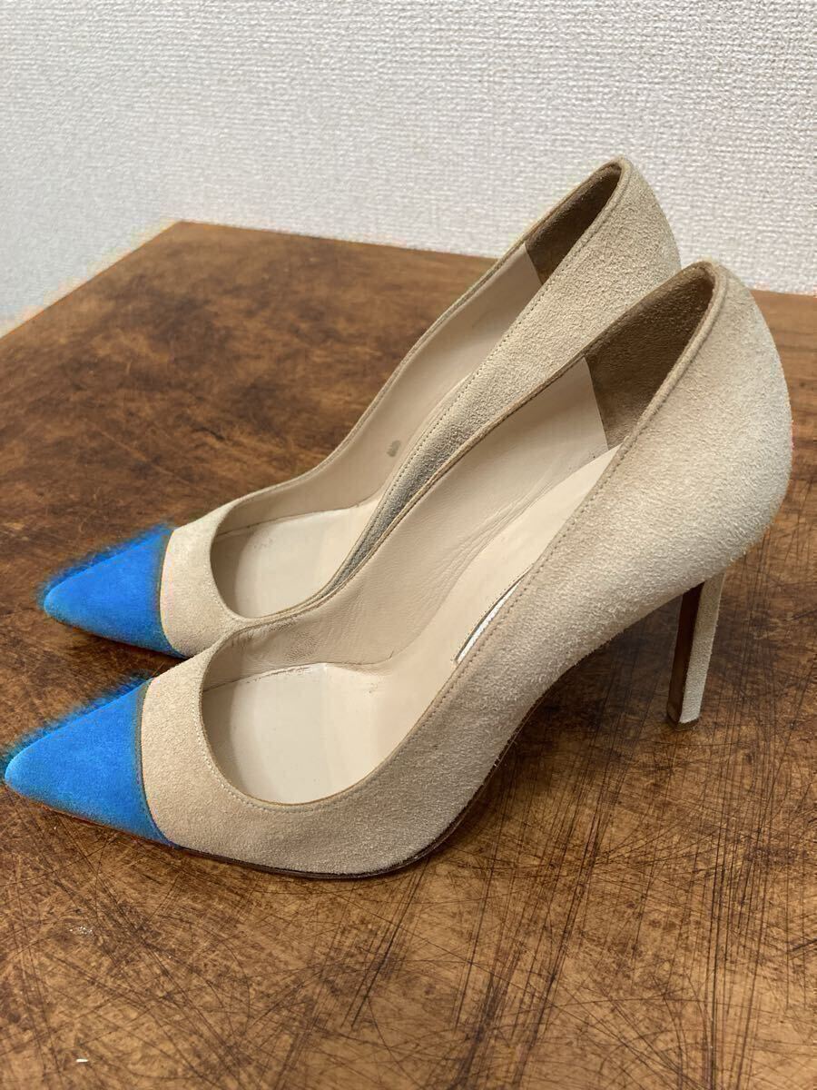 MANOLO BLAHNIK マノロブラニク 35 ポインテッドトゥパンプス スエードレザー 靴 ベージュ×ブルー_画像2