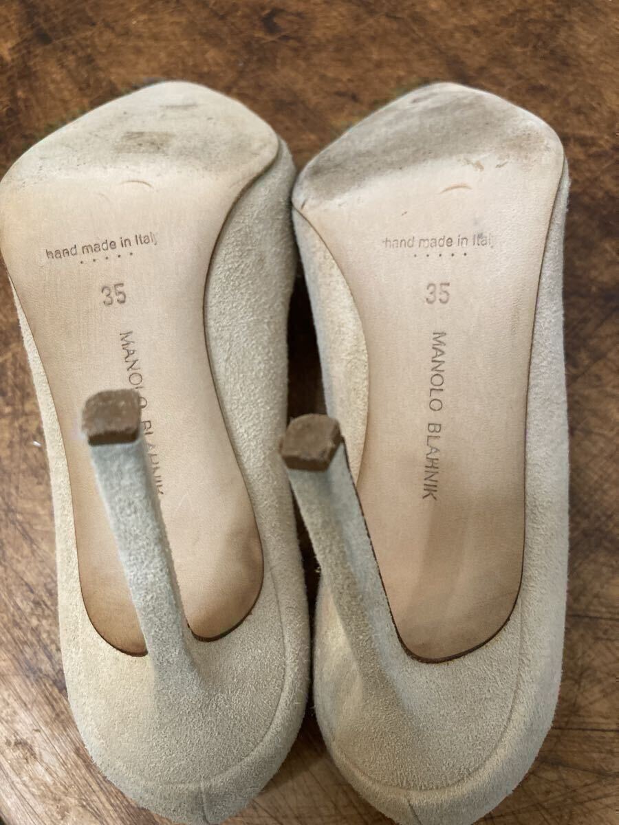 MANOLO BLAHNIK マノロブラニク 35 ポインテッドトゥパンプス スエードレザー 靴 ベージュ×ブルー_画像4