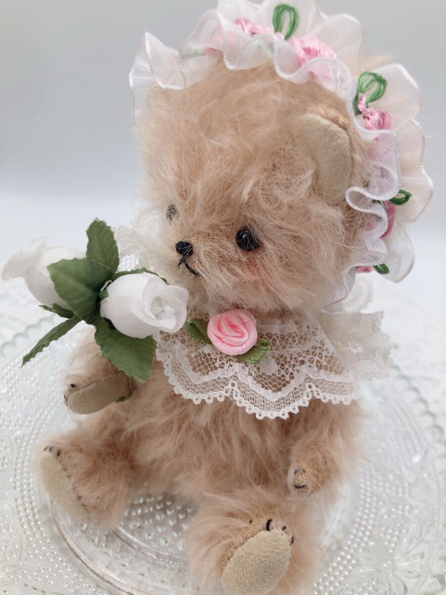 テディベア ハンドメイド オリジナルベア はっさくBEAR アンティーク 作家 ぬいぐるみ　バラ リボン_画像1