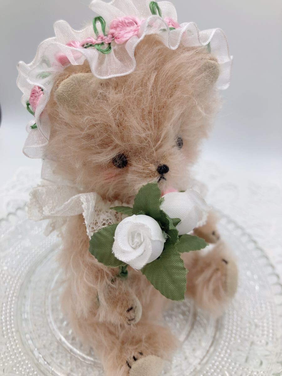 テディベア ハンドメイド オリジナルベア はっさくBEAR アンティーク 作家 ぬいぐるみ　バラ リボン_画像2