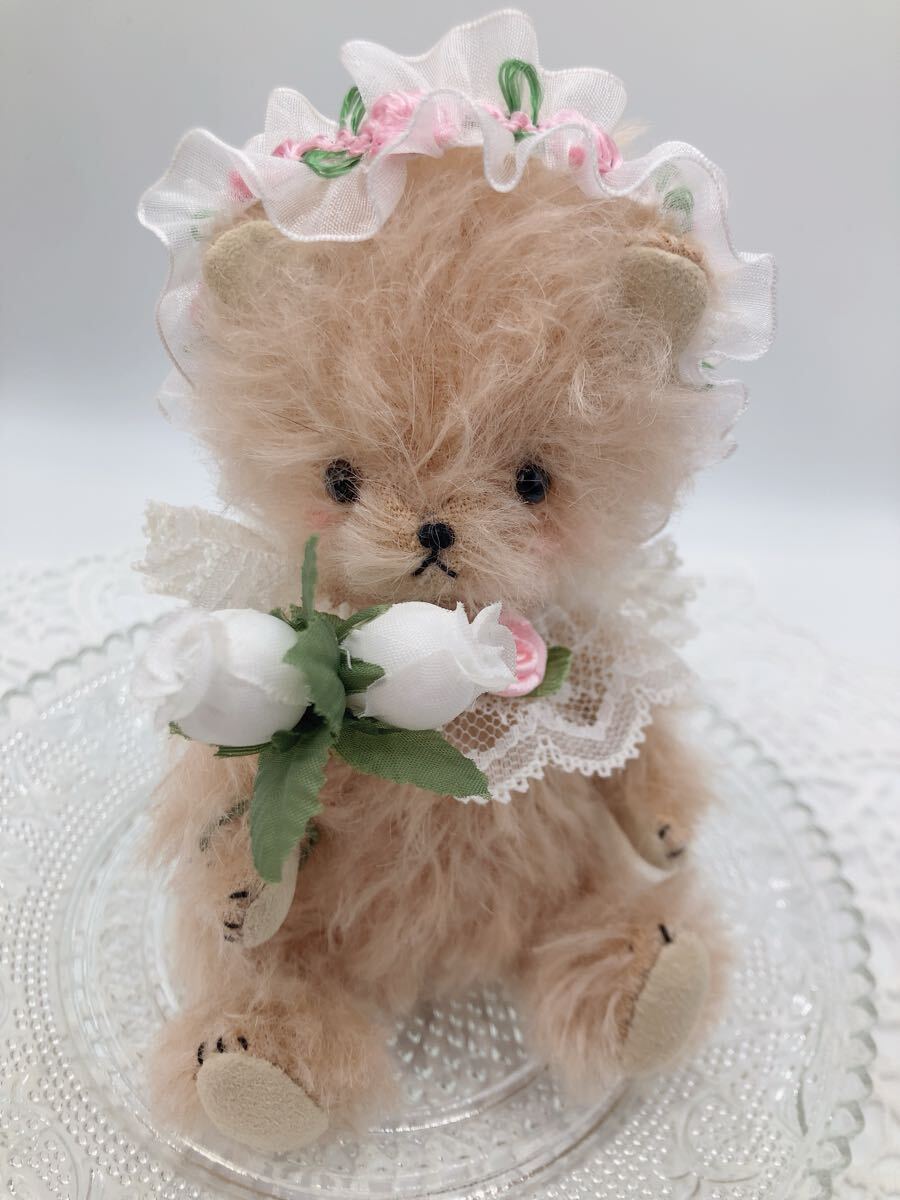 テディベア ハンドメイド オリジナルベア はっさくBEAR アンティーク 作家 ぬいぐるみ　バラ リボン_画像3