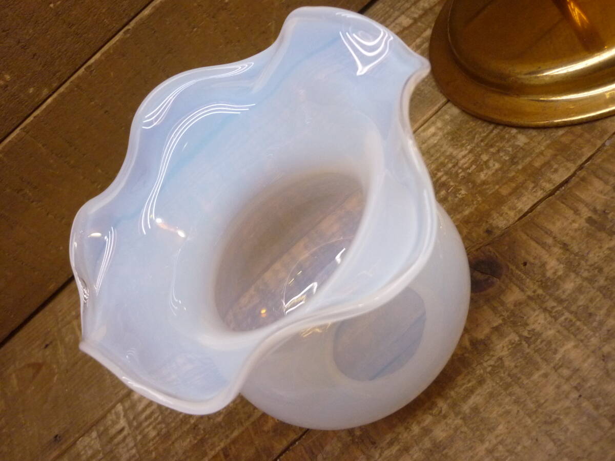 USED опал стекло оборка затенитель от солнца золотая краска стол лампа подставка свет retro Vintage современный D16558