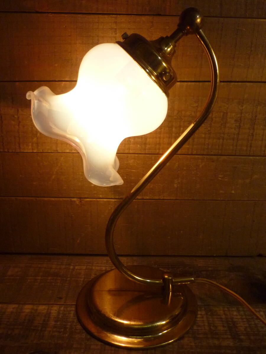 USED опал стекло оборка затенитель от солнца золотая краска стол лампа подставка свет retro Vintage современный D16558