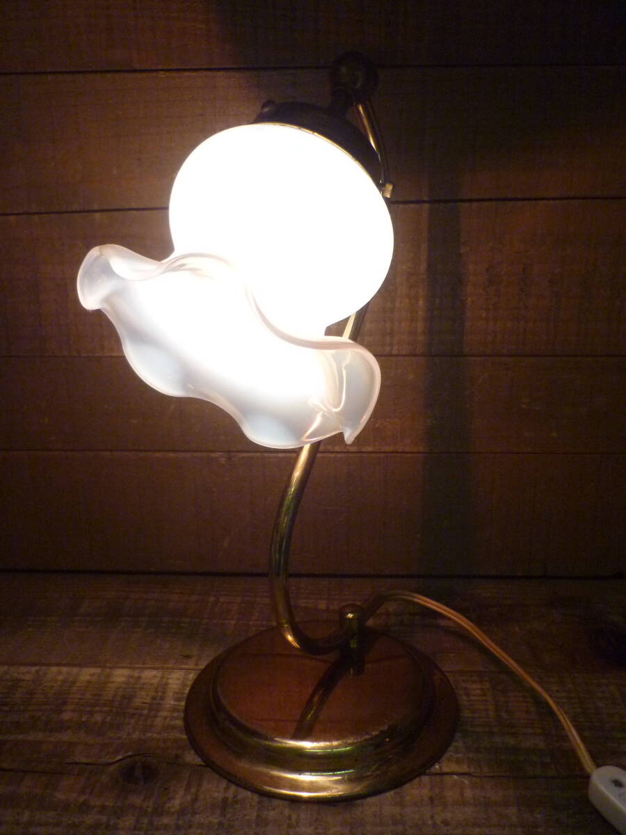 USED опал стекло оборка затенитель от солнца золотая краска стол лампа подставка свет retro Vintage современный D16558