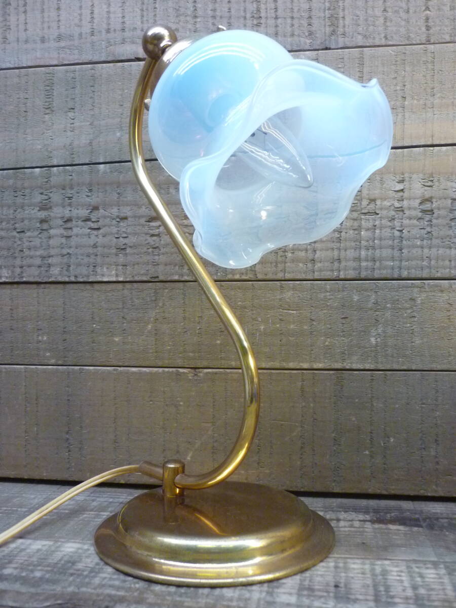 USED опал стекло оборка затенитель от солнца золотая краска стол лампа подставка свет retro Vintage современный D16558