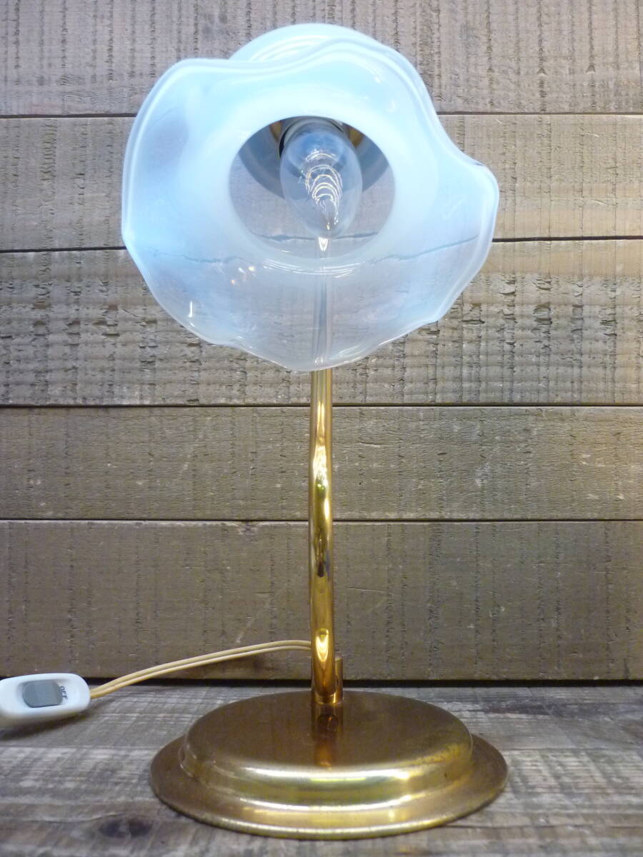 USED опал стекло оборка затенитель от солнца золотая краска стол лампа подставка свет retro Vintage современный D16558