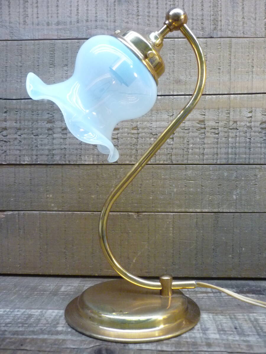 USED опал стекло оборка затенитель от солнца золотая краска стол лампа подставка свет retro Vintage современный D16558