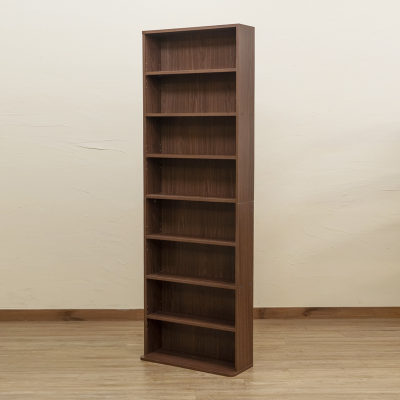 本棚 コミックラック 収納 幅60cm 高さ180cm ハイタイプ スリム 薄型 内寸15cm CD DVD HMP-05 茶色ブラウン系 ウォールナット(WAL)_画像1