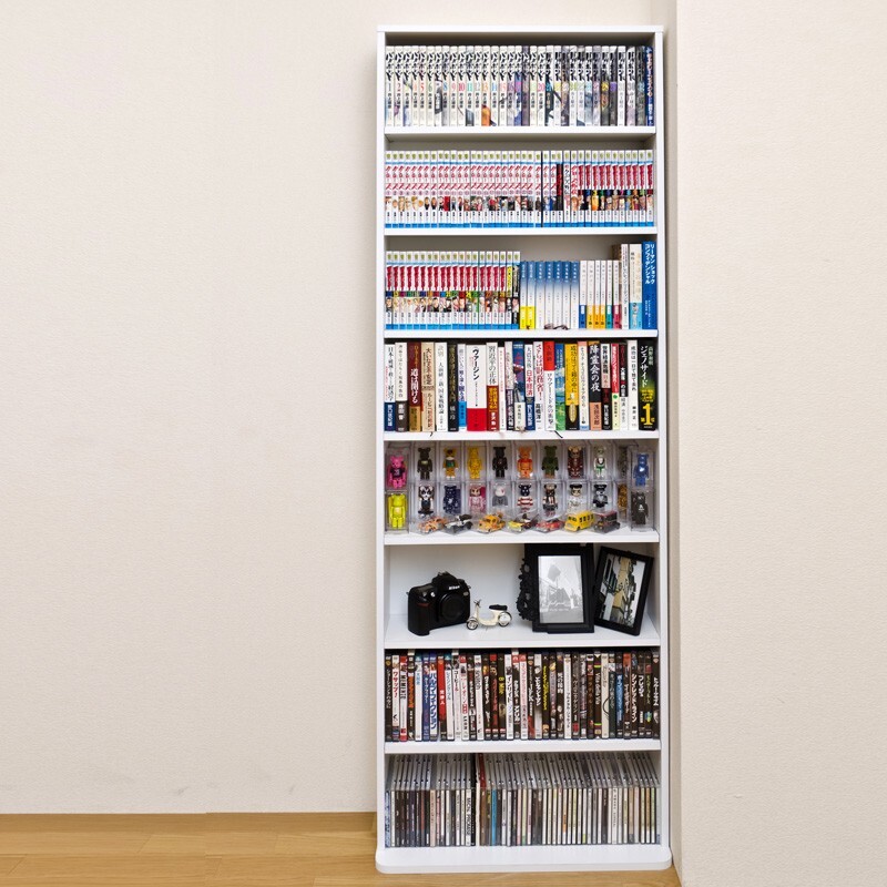 本棚 コミックラック 収納 幅60cm 高さ180cm ハイタイプ スリム 薄型 内寸15cm CD DVD HMP-05 茶色ブラウン系 ウォールナット(WAL)_画像10