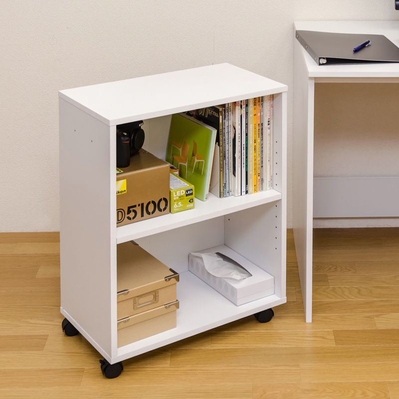 収納ラック キャスター付き 棚2段 53cm×31cm ワゴン デスク脇 HMP-14(WH)ホワイト_画像1