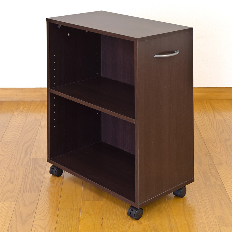 デスクサイドワゴン 収納ラック キャスター付き 棚2段 53cm×31cm HMP-14(DBR) ダークブラウン_画像10