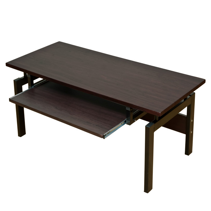 パソコンデスク 90cm幅 キーボード棚 座卓 スチール 長方形 ロータイプ 平机 PC フリーテーブル CT-2650 ウォールナット(WAL)_画像4