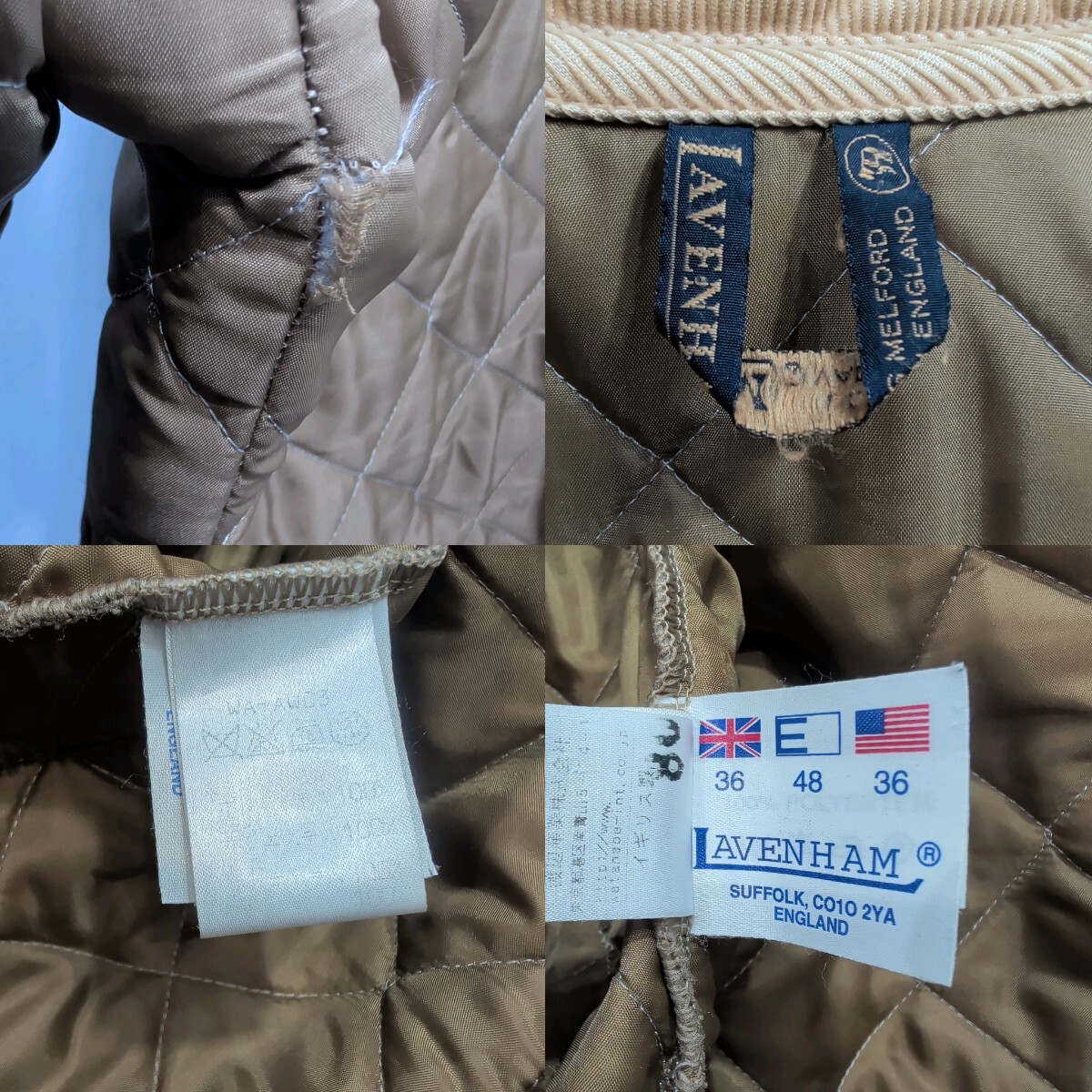 英国製 LAVENHAM ラベンハム キルティングジャケット 36/S相当 メンズ 長袖 アウター コート 中綿 ベージュ_画像10