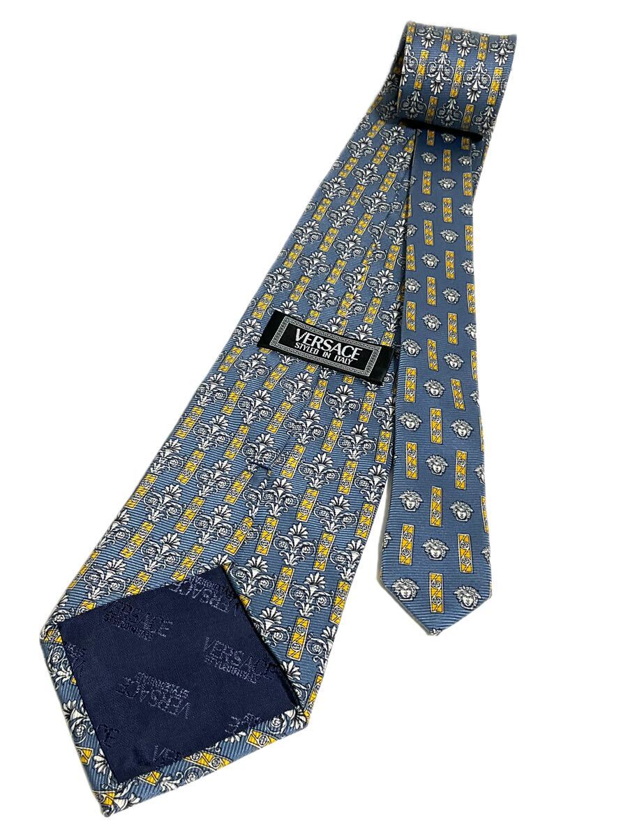 ヴェルサーチ VERSACE ネクタイ ブルー×イエローゴールド系 メデューサ 柄 ヴェルサーチェ 送料185円（追跡付）〜_画像3