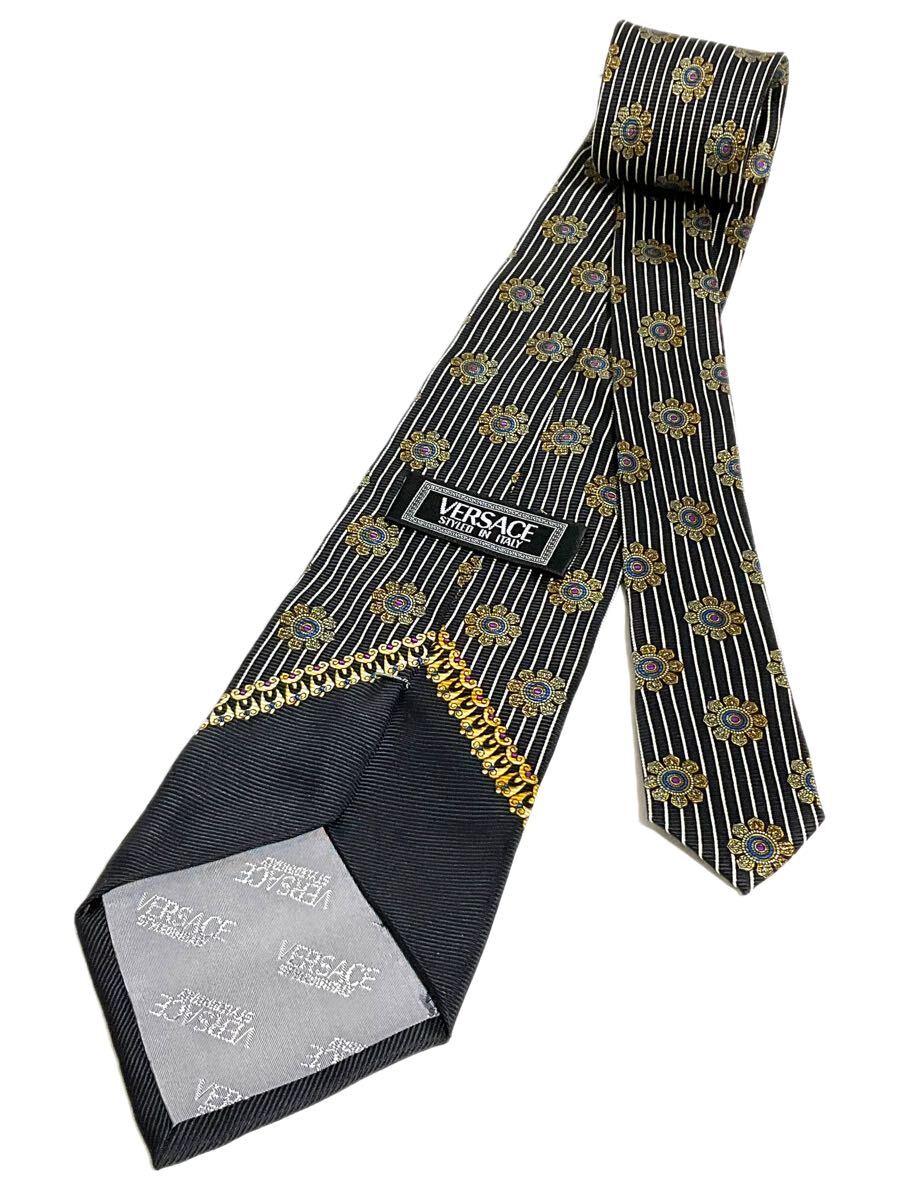 ヴェルサーチ VERSACE ネクタイ ゴールド×ブラック系 メデューサ 柄 ヴェルサーチェ ハイブランド 高級ネクタイ 送料185円（追跡付）〜_画像3