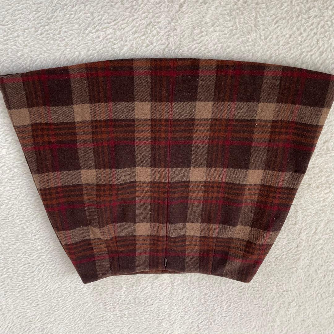 【ユニクロ 】チェック柄 ウール混 台形スカート ブラウン M 1D9774_画像8