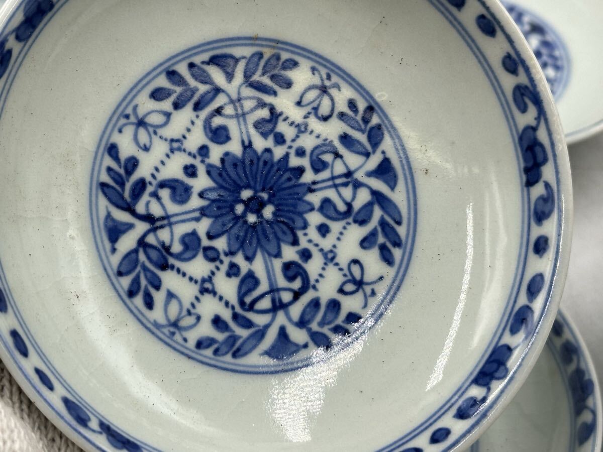 染付皿 5 點 大清乾隆年製 清時代 中國古美術 唐物 中皿 茶道具 茶器 時代物_画像9